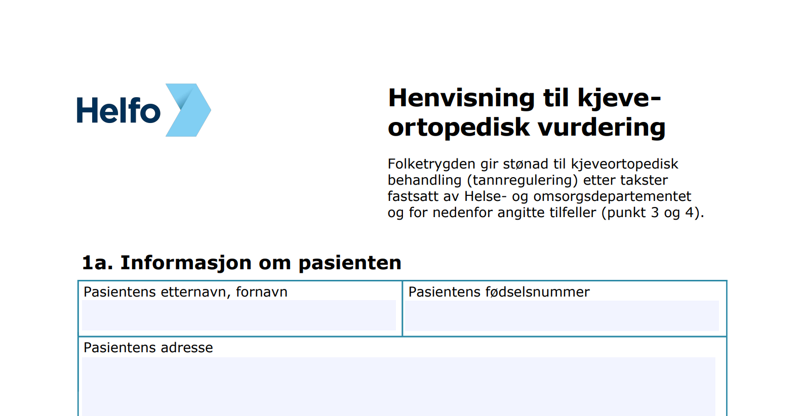 bilde av henvisningsskjema til kjeveortopedisk vurdering