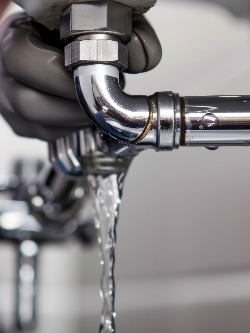 A person is fixing a faucet with water coming out of it.