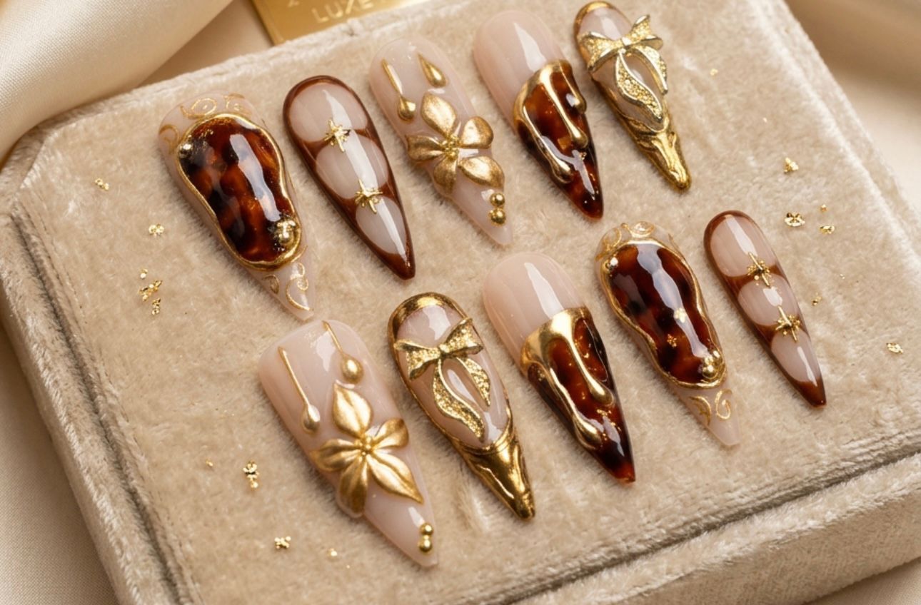 Gilded Glamour Nude Nails - Instant Luxury