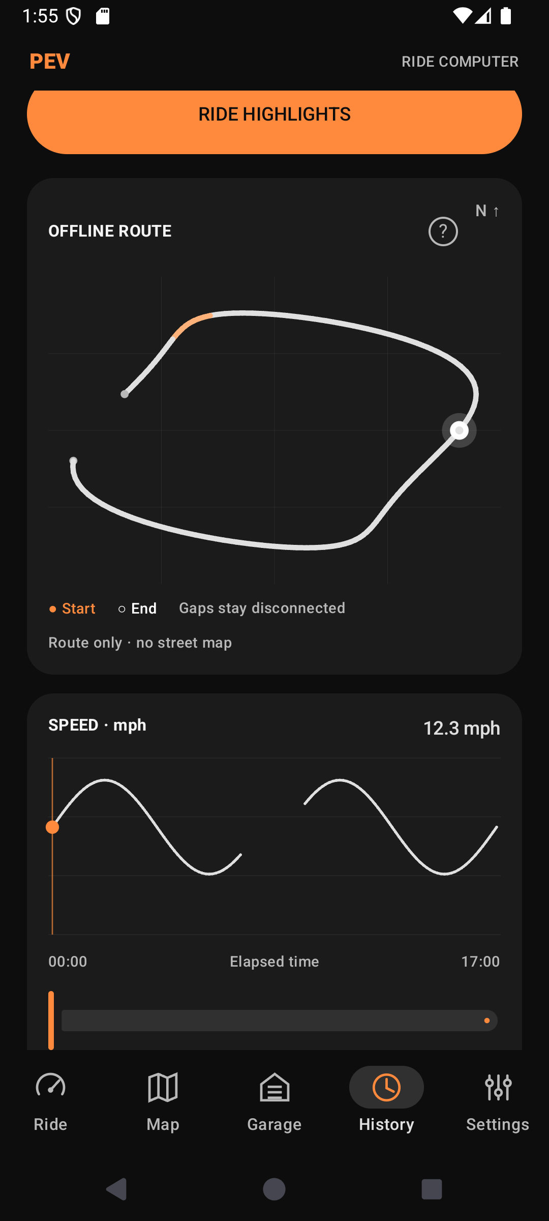 Sample route and speed analysis