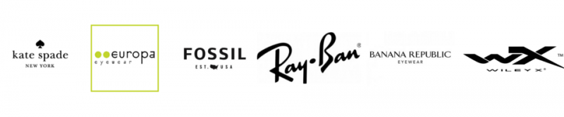Brand logos on a white background, including Ray-Ban, Fossil, and VW.