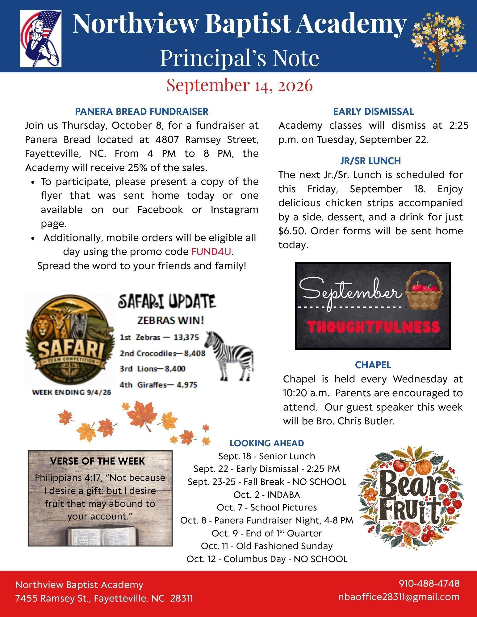 Newsletter for Northview Baptist Academy dated January 27, 2026, featuring academic awards, school updates, and events.