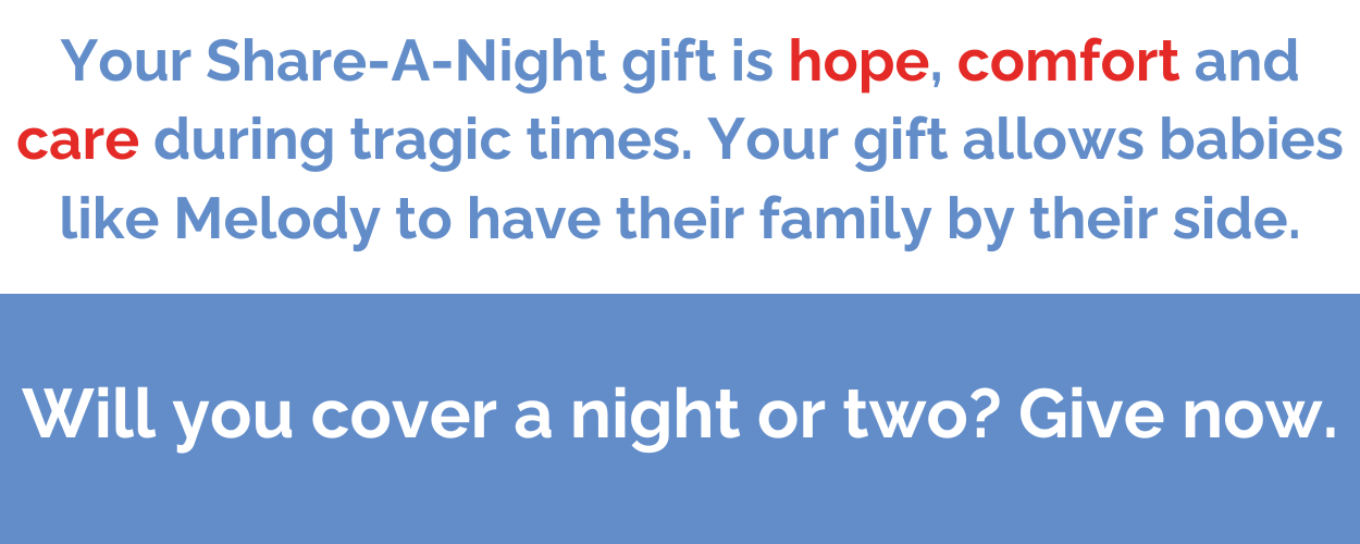 A poster that says your share-a-night gift is hope comfort and care during tragic times