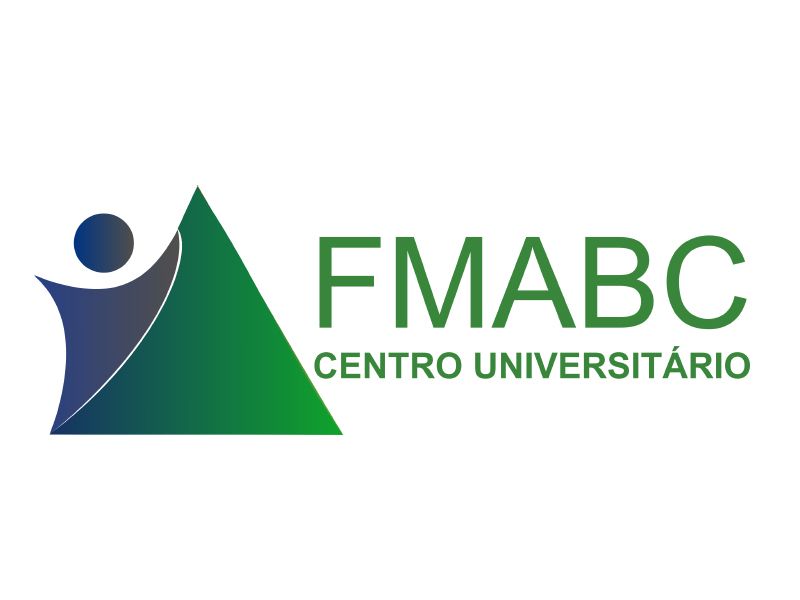 Logotipo da Universidade FMABC: figura estilizada sobre um triângulo verde, com o texto "FMABC Centro Universitário".