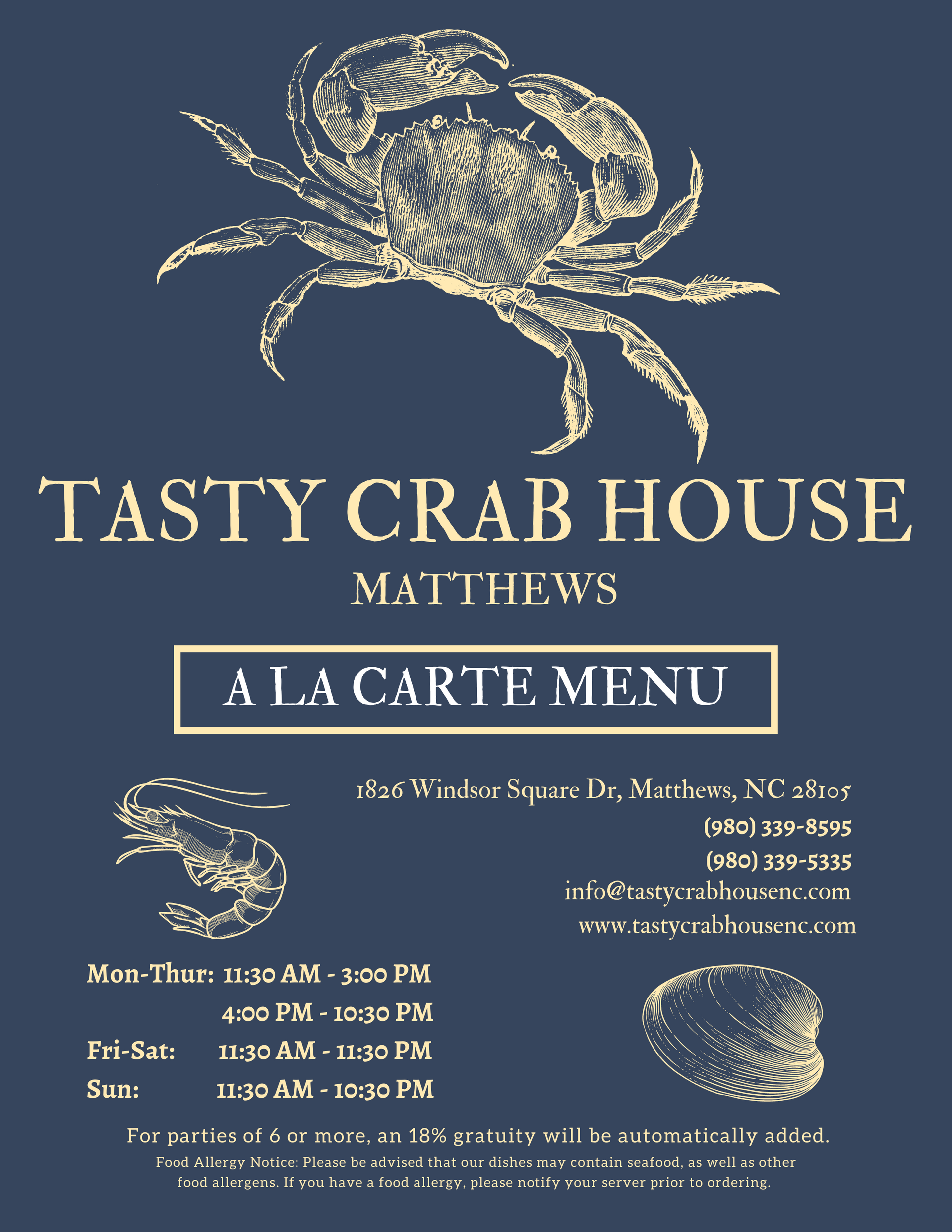 Matthews Tasty Crab HouseAll You Can Eat Seafood Boil&A La Carte Menu