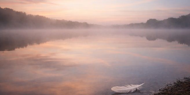 lakeside scene with soft mist and feather cremation services Pennsburg, PA