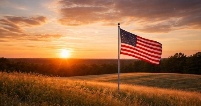 Peaceful sunset landscape American flag funeral homes Allentown, PA