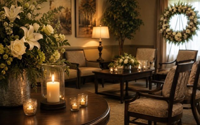 Traditional funeral service setting at funeral homes Hellertown, PA.