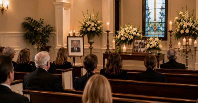 Traditional memorial service at funeral homes Pennsburg, PA with family, flowers, and a remembrance