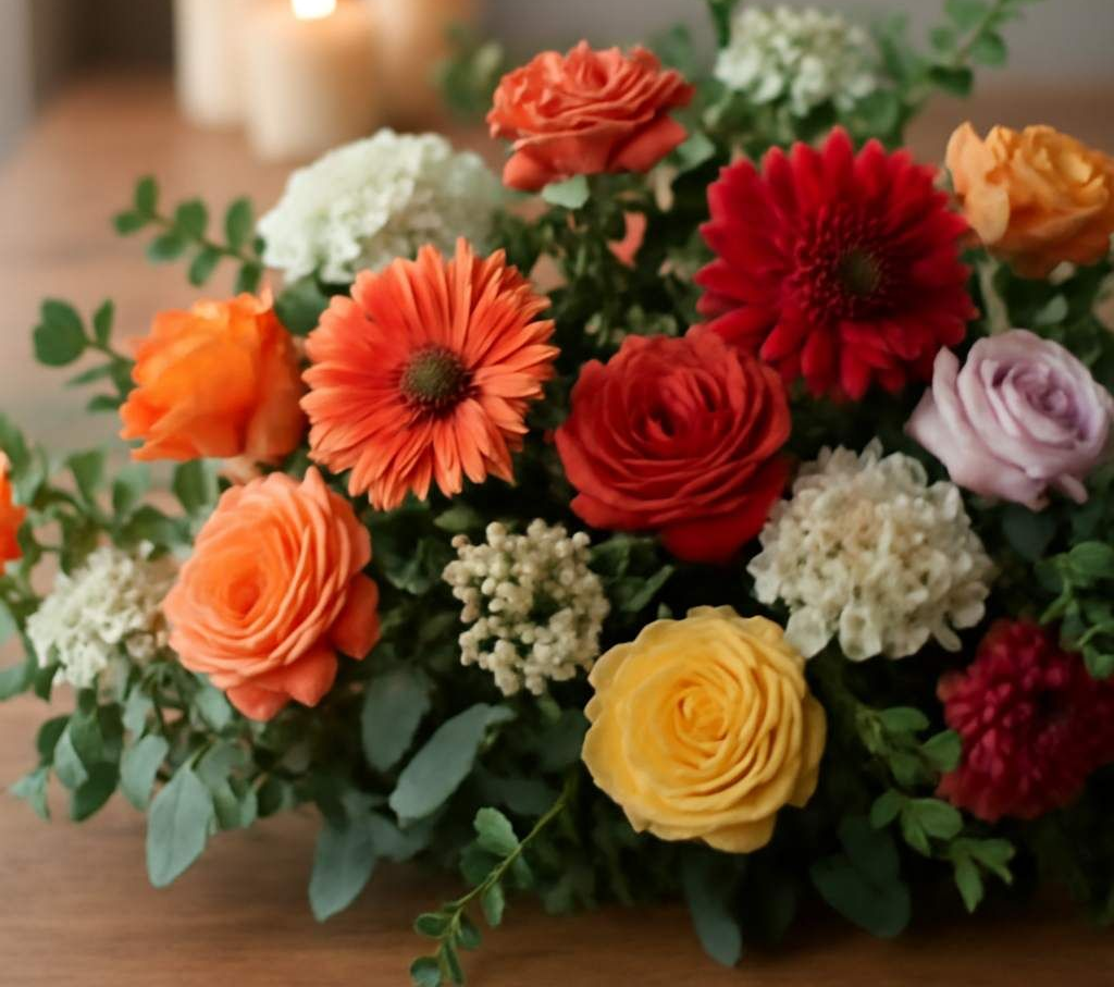 Funeral director sitting with a family at a planning table with service folders open
