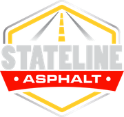 A logo for stateline asphalt with a red ribbon