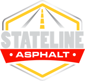 A logo for stateline asphalt with a red ribbon
