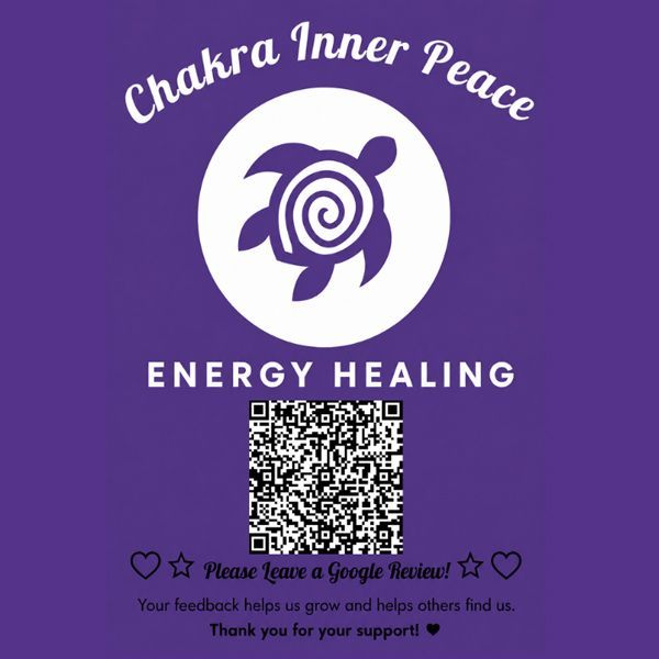 Purple “Chakra Inner Peace” energy healing flyer with QR code and Google review request