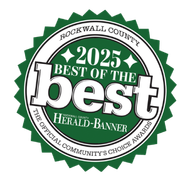 2025 Best of the Best Rockwall County Herald-Banner award seal in green and white
