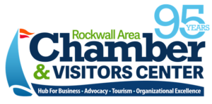 Rockwall Area Chamber & Visitors Center logo with “95 years” in blue and green