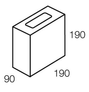 Isometric view of a rectangular concrete block with a rectangular cutout on the top surface; dimensions are labeled.