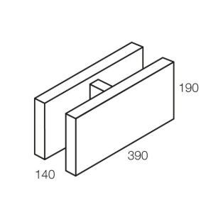 Diagram of two parallel rectangular blocks, each with a recessed section, and a connecting block, with dimensions in mm.