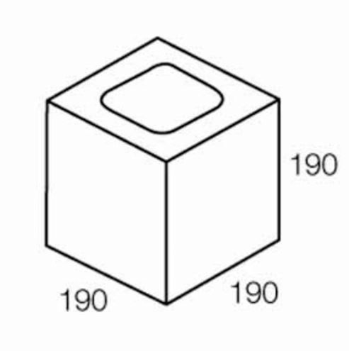 A 190 mm cube with a rounded square depression on top.