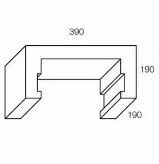 Diagram of a U-shaped object with dimensions: 390 x 190 x 190.