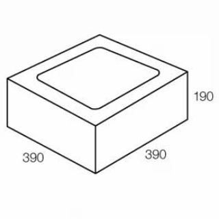 Isometric view of a rectangular, light-colored brick with a recessed top, dimensions labeled: 390x390x190.