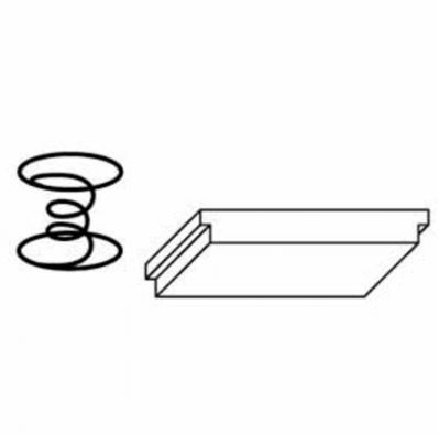 Coil spring next to a rectangular wooden piece with a groove on the side.