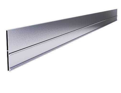 Silver metal flashing, long and thin, for construction purposes.
