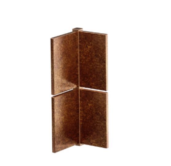 Four copper-colored metal plates connected in a folded arrangement.