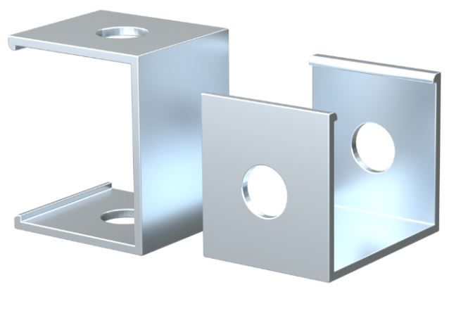 Two silver U-shaped metal brackets with circular holes, possibly for mounting.