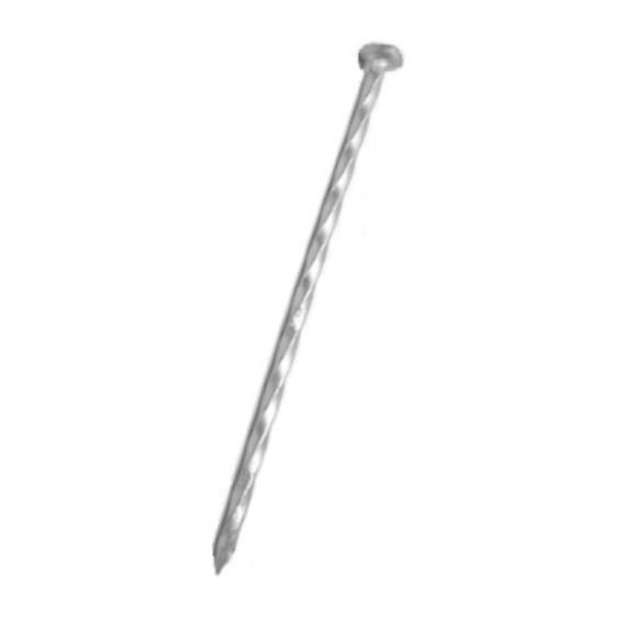 Twisted shank nail with a flat head.
