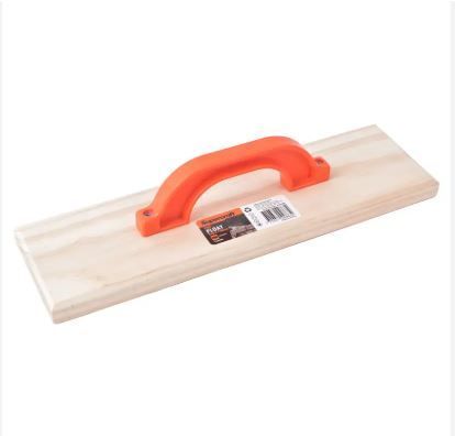 A wooden trowel with an orange handle on a white background