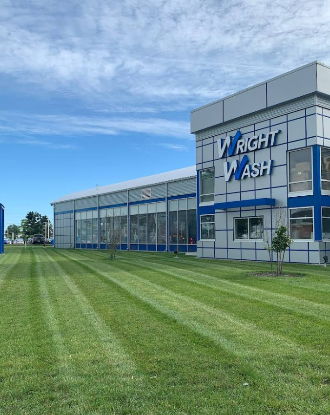 A large building with wright wash written on it