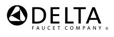 Delta Faucet Company logo. Black text and symbol on white background.