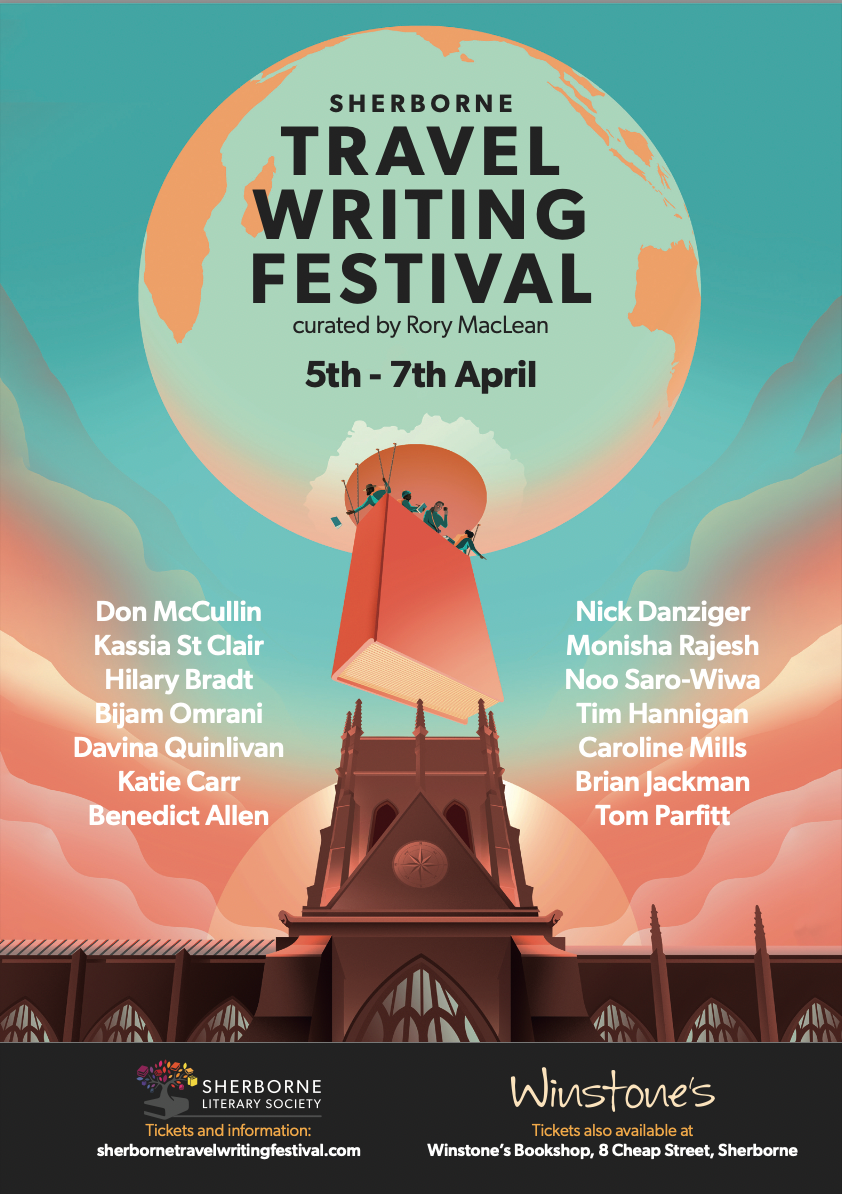 A poster for the travel writing festival is shown