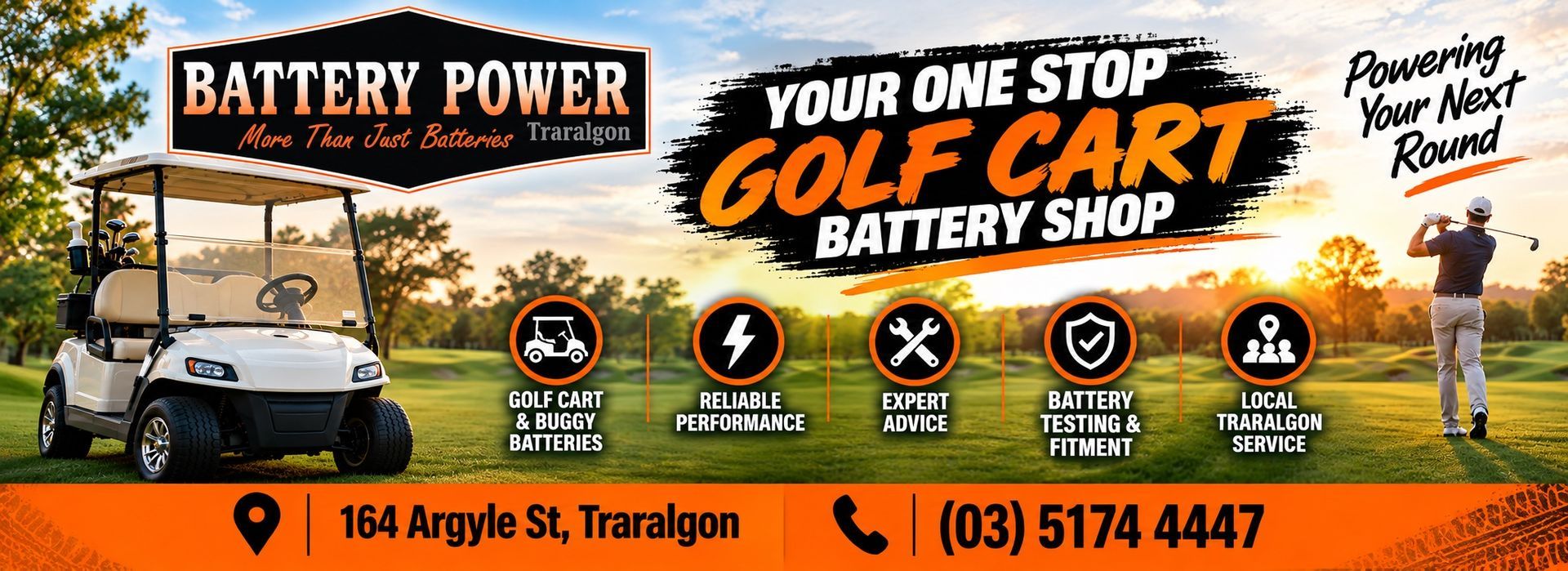 Golf cart batteries Traralgon — Lithium, AGM and deep cycle golf buggy batteries at Battery Power, 164 Argyle St