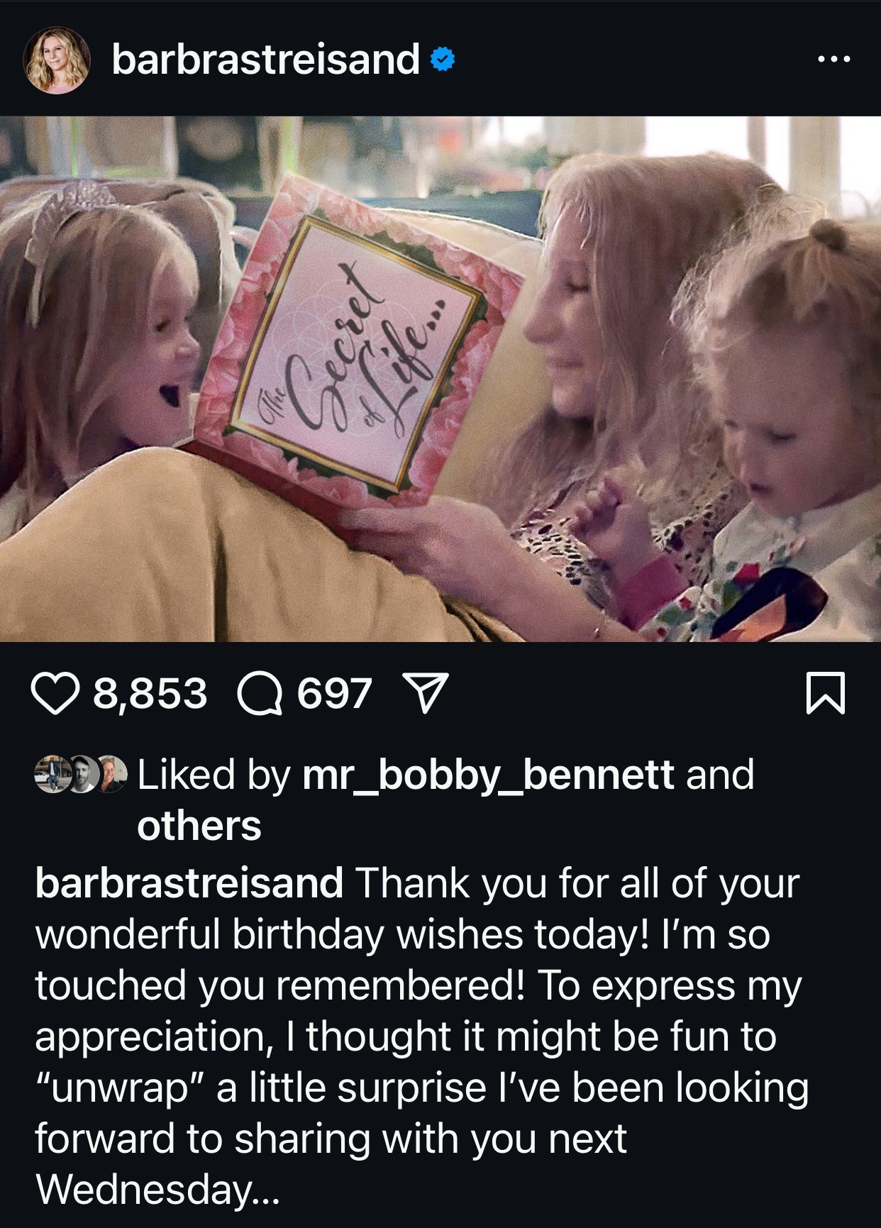 Streisand's Instagram post about the new duets album.