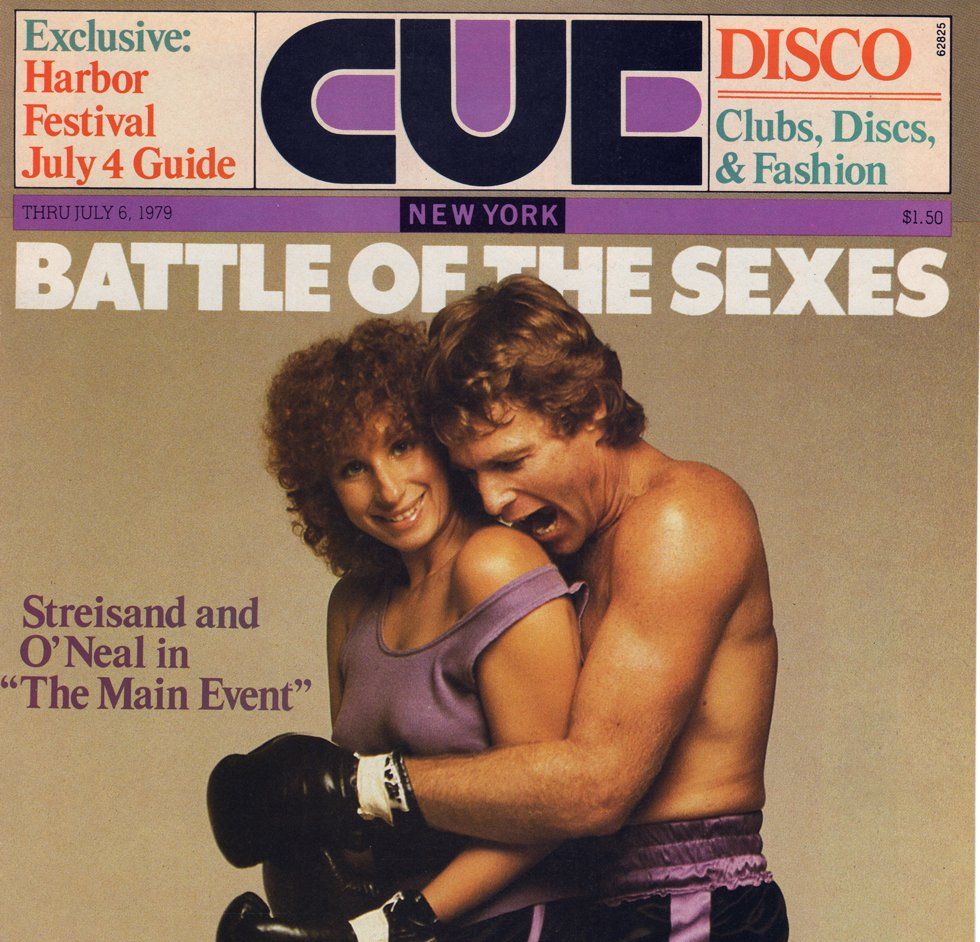 Cover of New York CUE magazine with bold “Battle of the Sexes” headline and a dancing couple