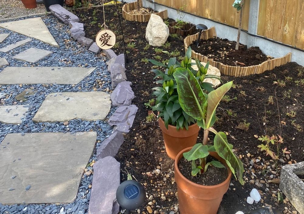 Stepping-stone path through planting in a Bramhope garden