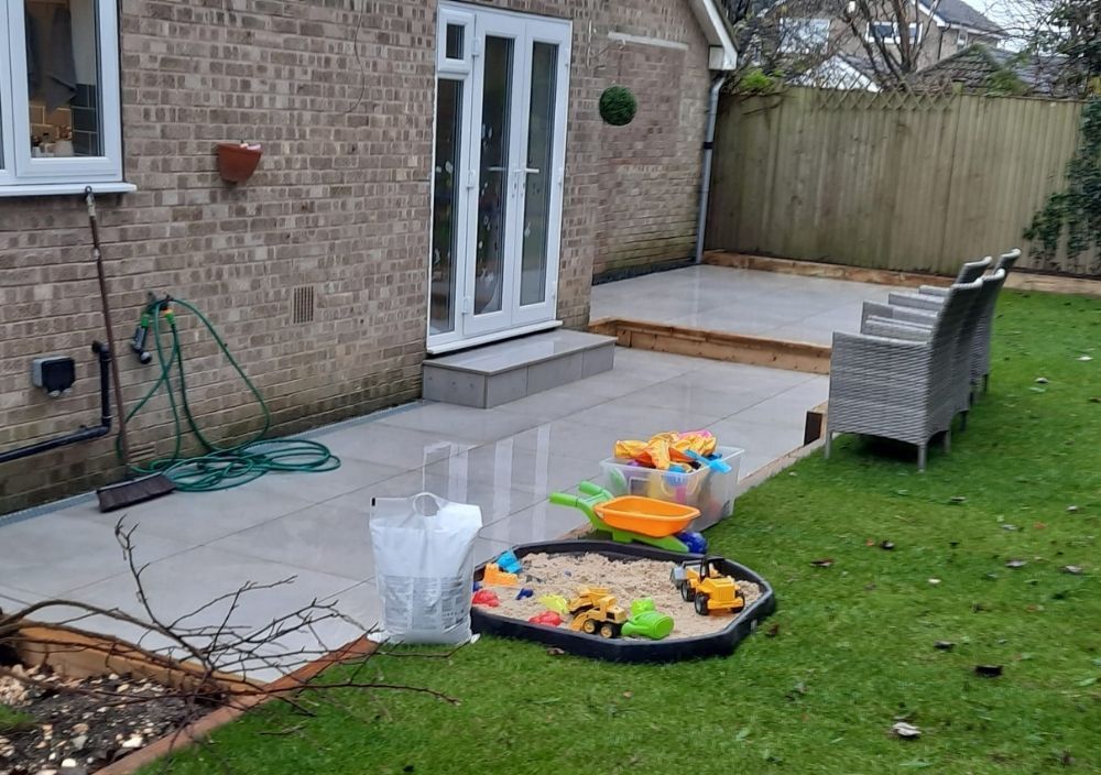 Porcelain patio laid in a Horsforth garden
