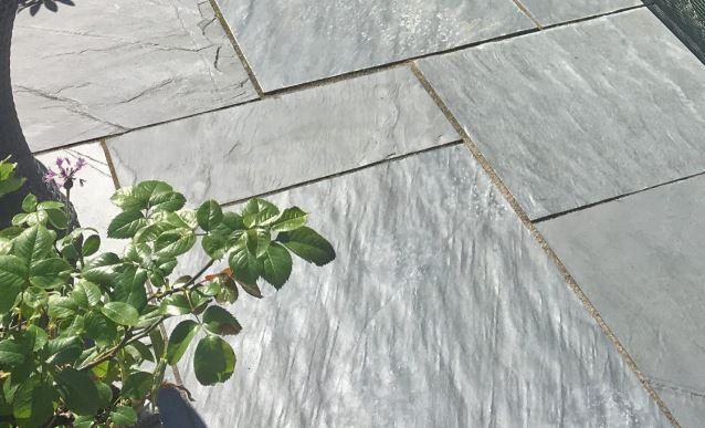 Black and blue slate paving