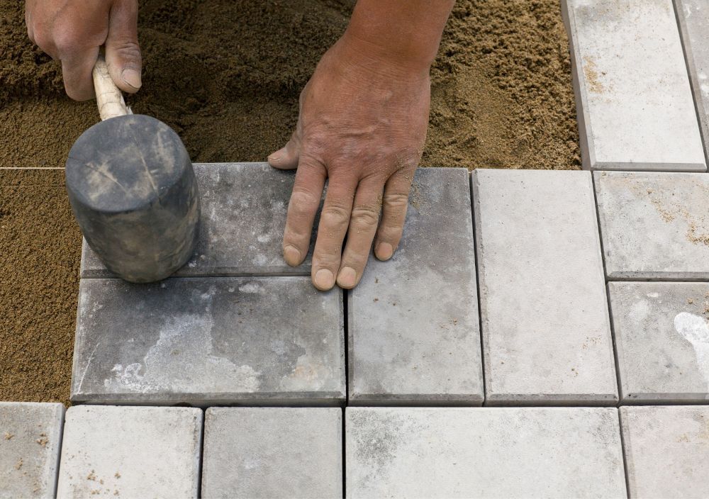 Paving Leeds - basket weave block paving being laid