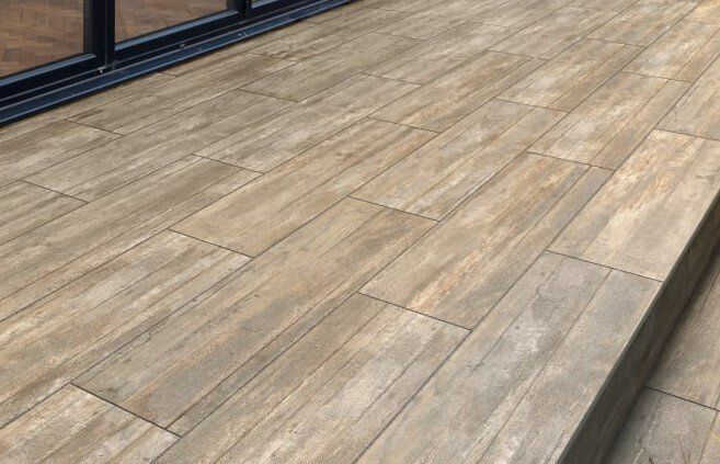 Wood effect porcelain plank patio
