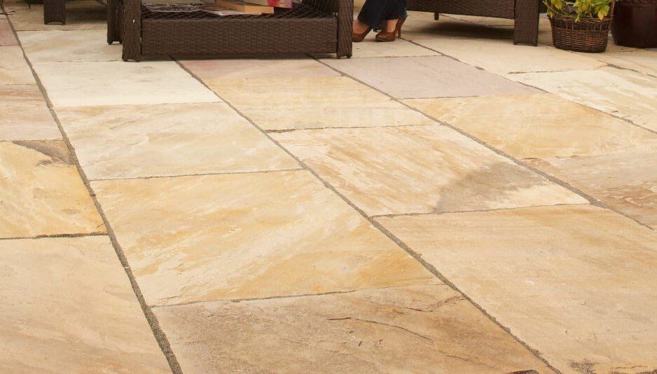 Buff Indian stone paving