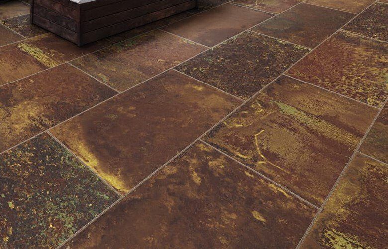 Copper effect porcelain paving slabs