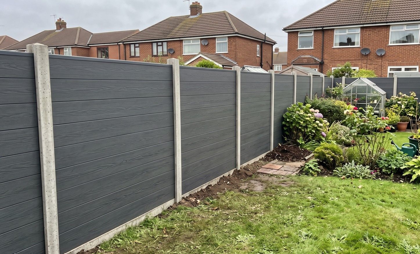 Anthracite grey composite fencing installed in a Horsforth garden