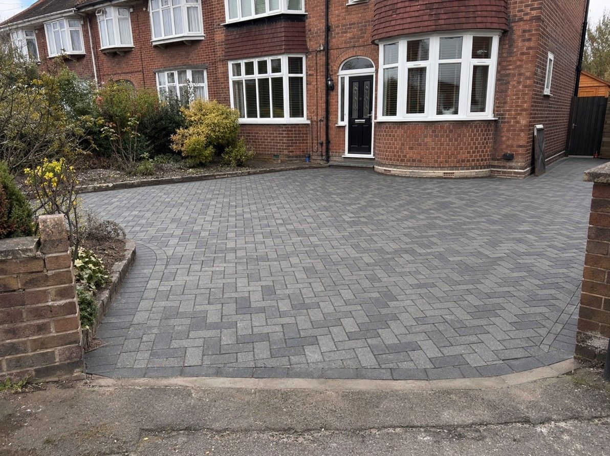 large light grey Indian stone paving area