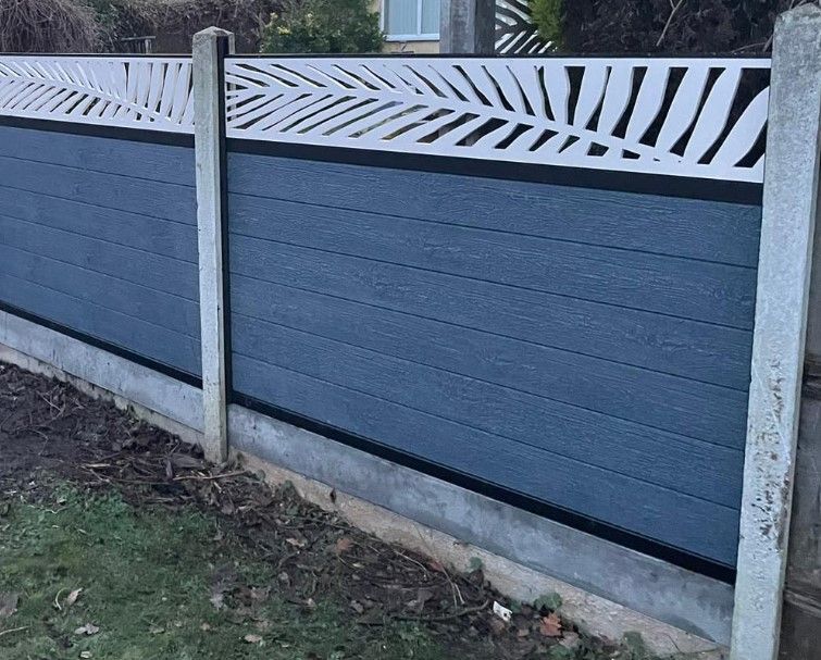 Silver grey composite fence panels with a cream screen in Leeds