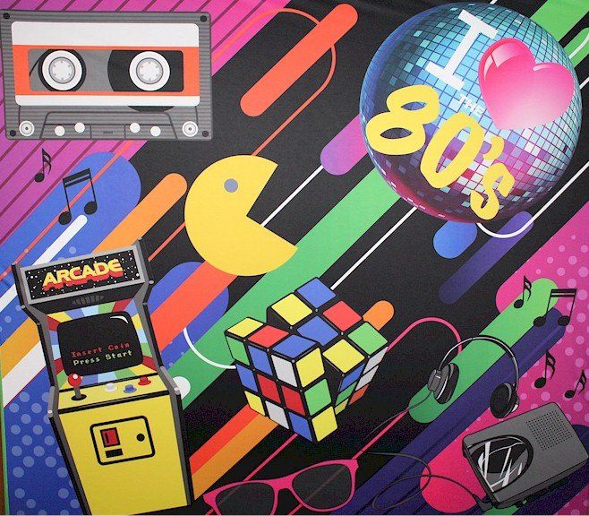 photo booth rental Massachusetts I Love the 80s backdrop