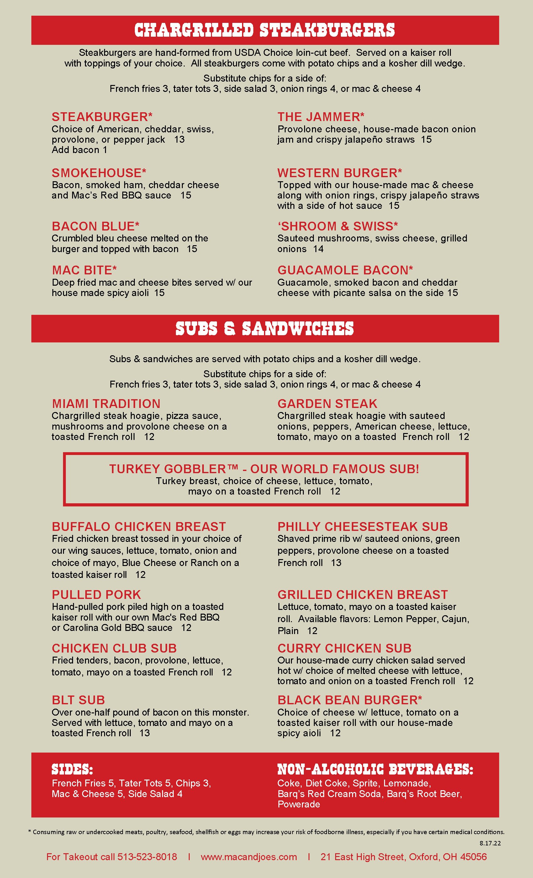 Mac joe s menu