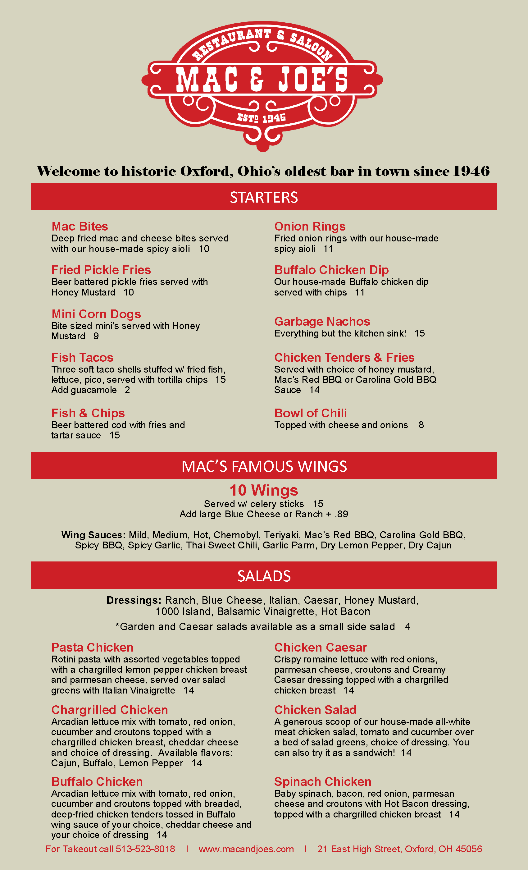 Menu page 1