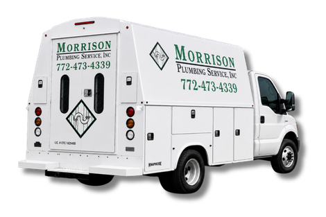White Morrison Plumbing service van with company logo and phone number shown on the side and rear